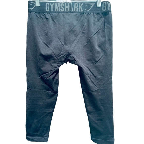 GYMSHARK Black Capris Spandex Workout Crop Pants size medium wide band (7019) - Picture 2 of 3